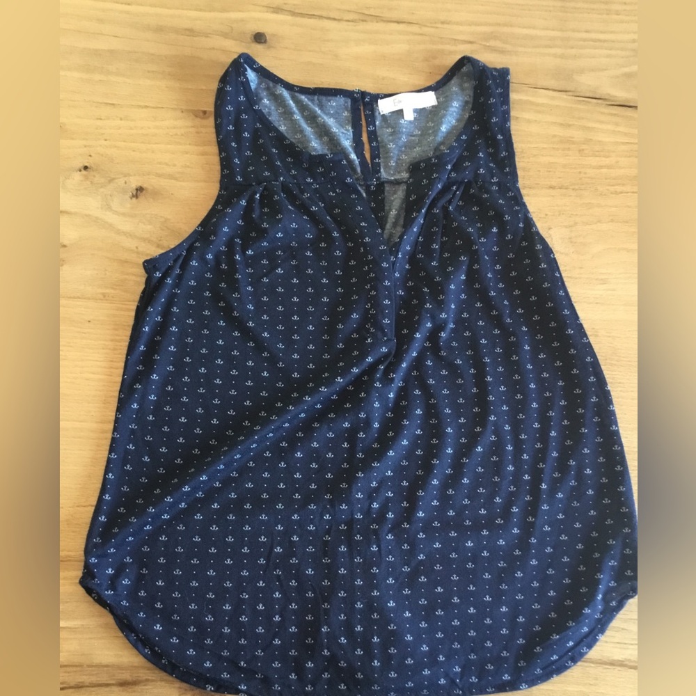 Eden and Olivia Anchor Sleeveless Blue Tunic Gold‎ ButtonBack Women’s M Preloved